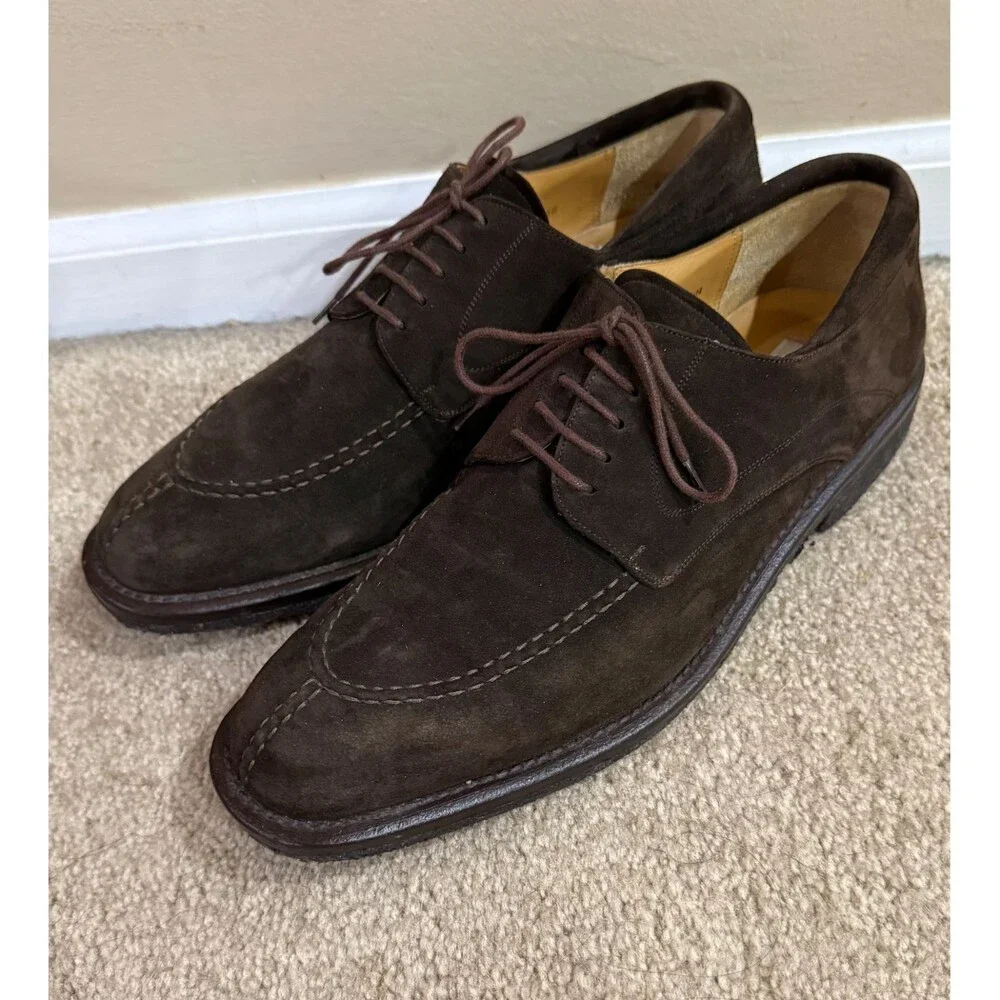 Mezlan Mens 10 Brown Suede Leather Split Toe Derby Oxford Dress Shoes Made Spain